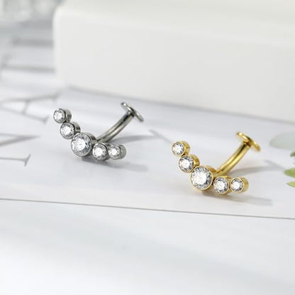 G23 Titanium Belly Jewelry 14G Flat Bottom Floating Belly Button Rings Curved Belly Barbell Navel Ring Belly Piercing 8/10/12/14mm Navel Rings Belly Piercings Jewelry for Women - color: Style5:Gold,5 Round CZ