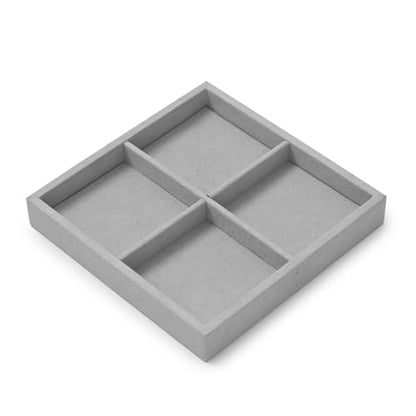 Microfiber 4 Grids Stackable Jewelry Display Trays Showcase | Jewelry Organizer Storage Trays Gray - size: 5.51" x 5.49" x 0.78"