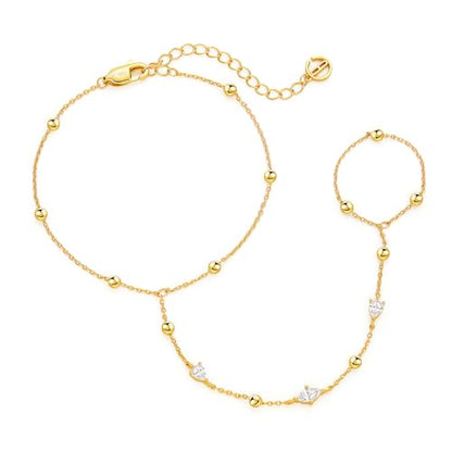 Cicy Bell Hand Chain Bracelets for Women 18K Gold Plated | Layered Stackable Dainty Ring Bracelets, Adjustable Satellite Bead Dot Link Finger Bracelets - color: Style E-Gold