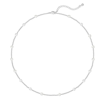 Zeffy Pearl Necklace 4MM/6MM/8MM Dainty Round Imitation Pearl Choker Necklace Wedding Pearl Necklace Delicate Jewelry for Women Simple Bridesmaid Jewelry Gifts - style: 4mm Silver Satellite Pearl Necklace(14"+2")