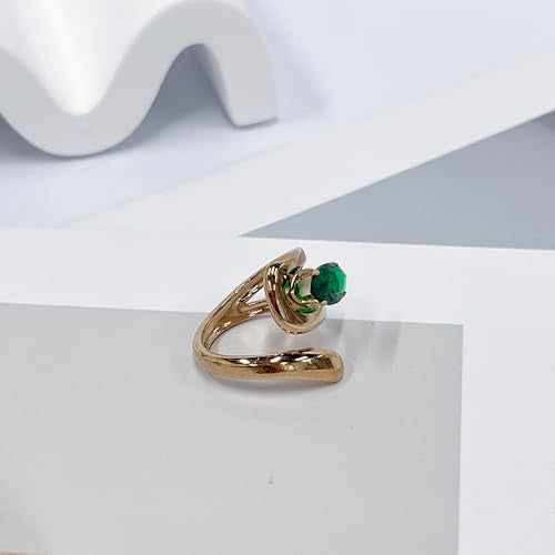 OIDIMS Elegant CZ Wrap Open Ring for Women Sparkly Cubic Zirconia Adjustable Stacking Rings Trendy Wedding Band 18K Gold-Tone Plated Stainless Steel Comfort Fit Knuckle Fashion Jewelry - color: Green
