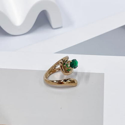 OIDIMS Elegant CZ Wrap Open Ring for Women Sparkly Cubic Zirconia Adjustable Stacking Rings Trendy Wedding Band 18K Gold-Tone Plated Stainless Steel Comfort Fit Knuckle Fashion Jewelry - color: Green