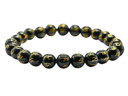 Amazing Gemstone Om Mani Padme Hum Black Agate Crystal Bracelet for Women Men's Gifts - Protection Healing Crystal Bracelet - 8mm Gemstone Beaded Stretchable Bracelet Pulseras Para Hombres Mujer Stocking Stuffers Mothers Day Gift - color: Black Agate (Om