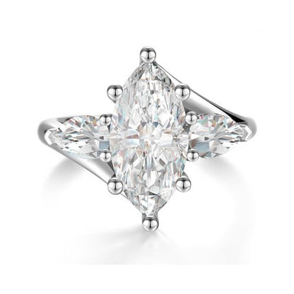 4CT 3 Stone Moissanite Engagement Ring for Women, Marquise Cut D Color VVS1, 925 Sterling Silver with 18K White Gold Plated, Anniversary Promise Ring for Her, Wedding Ring with Gift Box - color: White