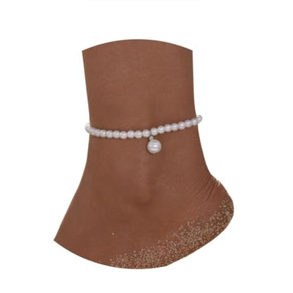 Boho Pearl Anklet Bracelet Handmade Pearl Ankle Bracelet Pearl Charm Foot Jewelry for Women and Girls, 7, silver