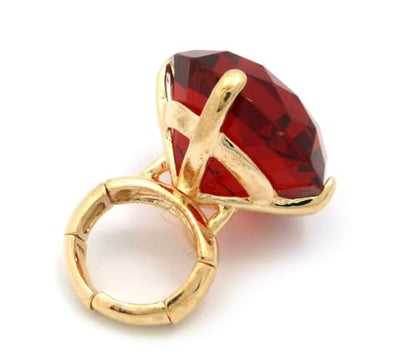 NYFASHION101 Women's Extra Big Rhinestone Fashion Stretch Ring - color: Red/Gold-Tone