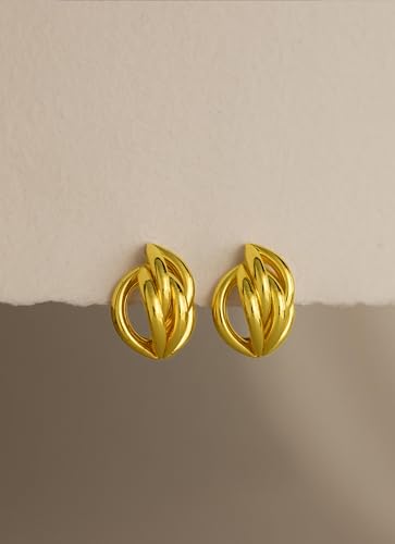 Gold Chunky Earrings for Women Trendy, 14K Gold Plated Dainty Kont Earrings Statement Minimalist Hypoallergenic Stud Earrings - color: Anita & Gold