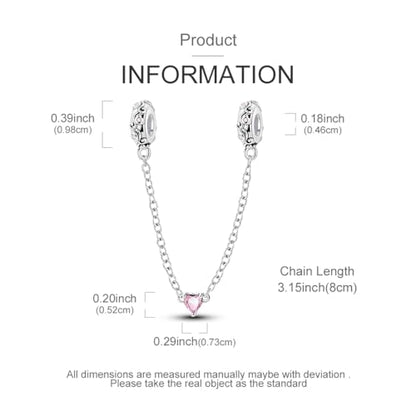Hapour 925 Sterling Silver Safety Chain Charm for Bracelet Pendant Beads | Dragonfly Dangle Charm, Seashell Starfish Heart Clip Stopper Spacer Beads Jewelry - color: Pink Heart