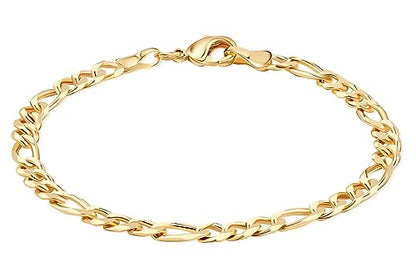 Barzel 18K Gold Plated Figaro Bracelet - Made In Brazil - color: 5MM, size: 7 Inches