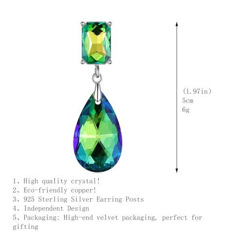 Crystal Heart Teardrop Dangle Earrings for Women Hypoallergenic Multicolor Cubic Zirconia Drop Earrings for Wedding Prom Party Daily Wear - color: Teardropgreen