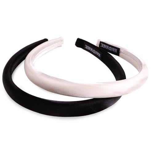 CURASA Sponge Padded Headbands For Women Girls 2PCS Non Slip Comfortable Headband Thin Black & White Head Bands Trendy Hair Hoops Elegant Head Bands Set Stretchy Hairbands Plain Solid Hair Accessories