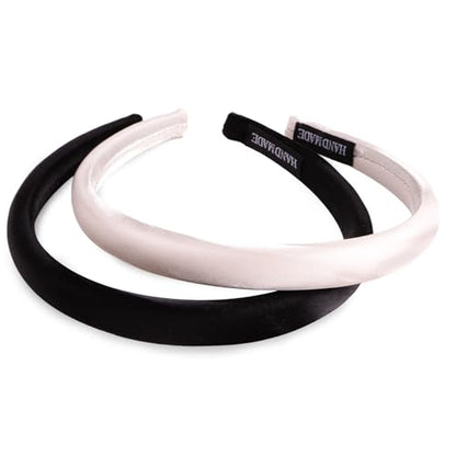 CURASA Sponge Padded Headbands For Women Girls 2PCS Non Slip Comfortable Headband Thin Black & White Head Bands Trendy Hair Hoops Elegant Head Bands Set Stretchy Hairbands Plain Solid Hair Accessories