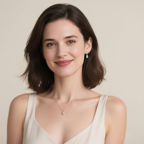 immobird 925 Sterling Silver Infinity Birthstone Jewelry Set Teardrop | Birthstone Necklace and Earring Set, Small Pear-shape Pendant, Drop Earring, Timeless Gift for Her, Daily Wear, Nice Gift Box - color: 03-Mar.