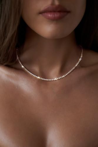 Tewiky Layered Necklaces for Women 14k Gold Plated Chain Necklace Set | Chunky Herringbone/Snake/Rope/Box/Cuban Link Chain for Women, Layering Stack Choker Necklace, Dainty Jewelry Set Non Tarnish - color: Tennis Necklace Gold