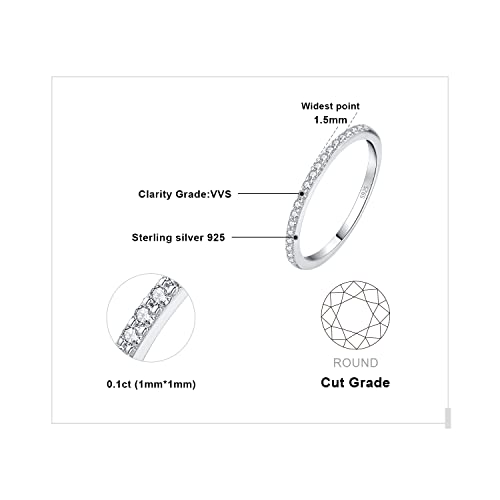 JewelryPalace Princess Emerald Cut CZ Stackable Wedding Ring Eternity Bands for Women, Cubic Zirconia 925 Sterling Silver 14k Yellow Rose Gold Plated Promise Ring for Her, 4pc Anniversary Ring Sets - color: S-1Pc-Round Cut-Sterling Silver