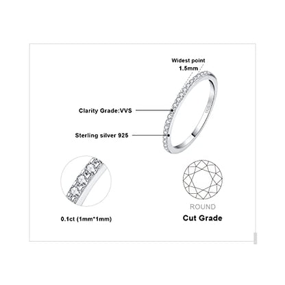 JewelryPalace Princess Emerald Cut CZ Stackable Wedding Ring Eternity Bands for Women, Cubic Zirconia 925 Sterling Silver 14k Yellow Rose Gold Plated Promise Ring for Her, 4pc Anniversary Ring Sets - color: S-1Pc-Round Cut-Sterling Silver