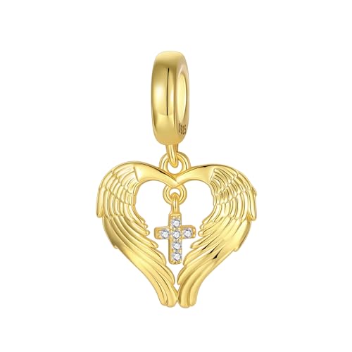925 Sterling Silver Charms fits Bracelets and Necklace Pendant Bead Charms Jewelry Gift for Women Family Friends - style: Gold Cross Charm