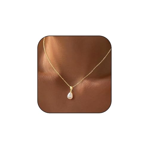 Gold Drop Pearl Necklaces for Women，Dainty Pearl Choker Necklace 14k Gold Plated Charm Prom Pearl Necklaces Jewelry Gifts for Women - color: 1pearl