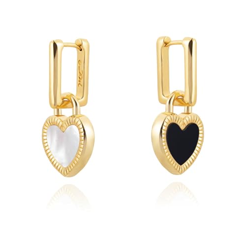 Milan Chiva 14K Gold Plated Small Huggie Dangle Earrings | Lightweight Trendy Heart Dainty Jewelry Hypoallergenic Chunky Gold Hoops Earrings Jewelry Mothers Day Gift for Women - color: B-Gold