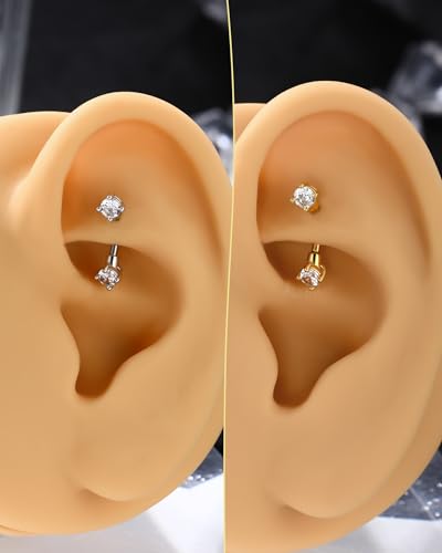 Minimalist Rook Earrings 16G Rook Jewelry Stainless Steel Eyebrow Piercing Jewelry 6/8MM Lobe Earrings - color: WG-6MM