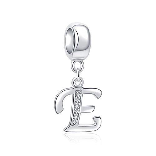 925 Sterling Silver Letter Charms Fits Pandora Bracelets, Gift for Women | A-Z Alphabet Initial Charm with CZ,Great gift for Christmas, Valentine's Day, Mother's Day. - color: E