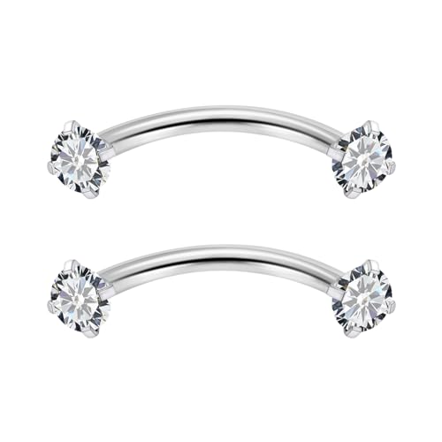 16G Eyebrow Piercing Jewelry Surgical Steel Cubic Zirconia Internally Threaded Vertical Labret Lip Jewelry Curved Barbell Tiny Eyebrow Rings Ear Rook Small Belly Button Ring for Women Men - color: silvertone,bar length:8mm