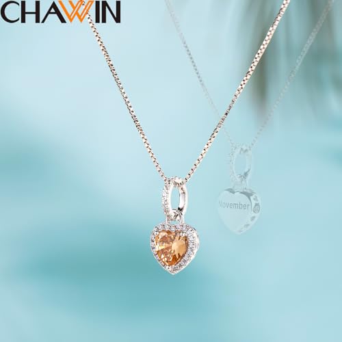 CHAWIN Birthstone Charms, 925 Sterling Silver Heart Dangle Charm, Sparkling CZ Compatible with Pandora Charm Bracelet, Necklace, Birthday Gifts for Women/Wife/Mother - style: 11# November