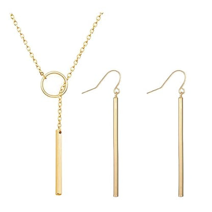 Dcfywl731 Minimal Dainty Gold Plated Dangle Earrings Layered Bar Pendant Neckalce Gold Long Y-Necklace Gold Earrings and Necklaces Set Delicate Lariat Chain Jewelry for Women - color: C2: gold jewelry set