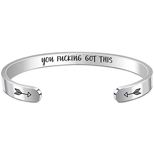 Btysun Bracelets for Women Mothers Day Bracelet Gifts from Daughter Inspirational Gifts for Women Graduation Gifts for Her Motivational Birthday Cuff Bangle Friendship Personalized Mantra Jewelry… - style: YOU f*cking got this silver-1
