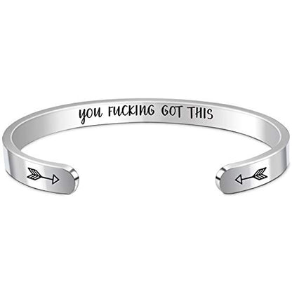 Btysun Bracelets for Women Mothers Day Bracelet Gifts from Daughter Inspirational Gifts for Women Graduation Gifts for Her Motivational Birthday Cuff Bangle Friendship Personalized Mantra Jewelry… - style: YOU f*cking got this silver-1