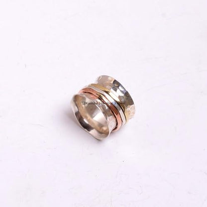Kanika Jewelry Trove Plain Hammered Spinner Band Rings, Anxiety Ring, 925 Sterling Silver Spinner Band Rings for Women, Gift Ring for Size 7
