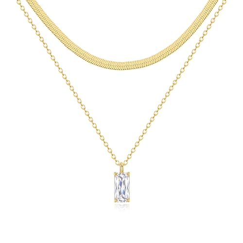 Zeffy Diamond Necklaces for Women, Dainty Gold Necklace 18k Gold Plated Layered Necklaces Simple Gold CZ Diamond Pendant Necklaces for Women Trendy Jewelry Gifts for Girls - color: Gold Diamond Snake Layered Necklace