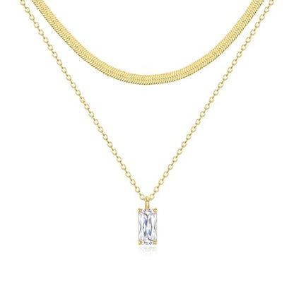 Zeffy Diamond Necklaces for Women, Dainty Gold Necklace 18k Gold Plated Layered Necklaces Simple Gold CZ Diamond Pendant Necklaces for Women Trendy Jewelry Gifts for Girls - color: Gold Diamond Snake Layered Necklace