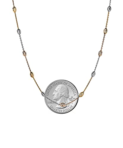 Savlano 18K Gold Plated Over 925 Sterling Silver Station Oval Moon Bead Necklace Chain For Women. Silver, Gold, Rose Gold - Made in Italy Comes With a Gift Box - style: Tri Color