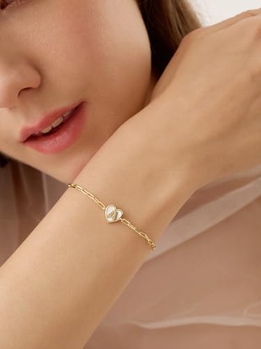 Gold Initial Bracelet For Women, 14k Gold Letter Bracelets | Adjustable Stacking Bracelets Jewelry Gift For Women, Valentines Mother Christmas Jewelry for Women Her 6.5-8 Inch - color: A