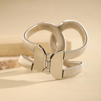 Chunky Cuff Bracelets for Women Wide Gold/Silver Cuffs Bangle Hollow Out Adjustable Bracelets Punk Vintage Jewelry - style: Silver B