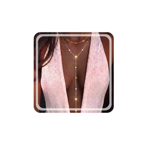 Gmai Long Necklaces for Women 14K Gold Plated Y-Shaped Drop Chain Layered Lariat Long Necklace Dainty Cross Pendant Necklace Trendy Everyday Wear Gift - color: Golden Cross Necklace
