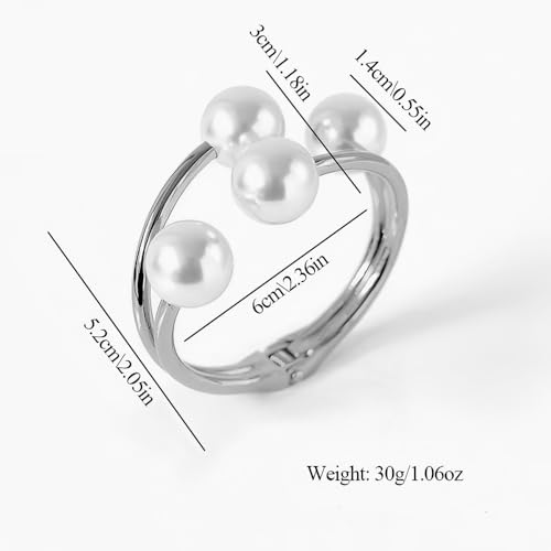 Gold Pearl Hand Cuff Bracelets for Women Chunky Large Pearls Cuffs Statement Bracelet Luxury Big Fake Faux Pearl Ball Handcuffs Jewelry Unique Pearly Gifts - color: Silver