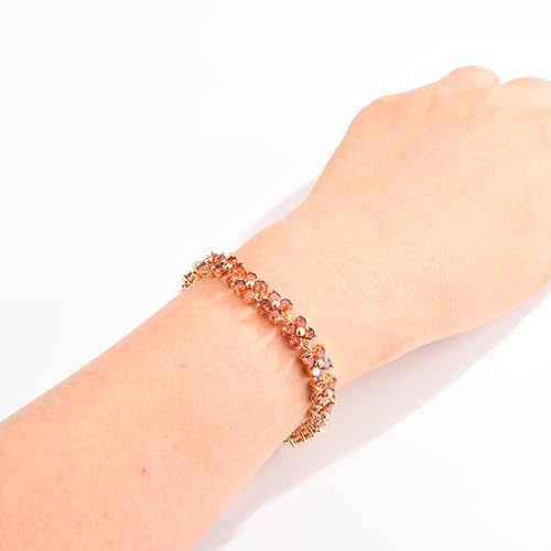 GULICX Fashion Tennis Bracelet for Women Cubic Zirconia Crystal Flower Multicolor Bracelet - color: red