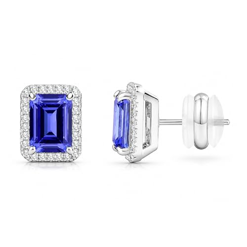 CoBi Halo Stud Earrings for Women, Cubic Zirconia Earrings, Birthstone Heart Earrings Simulated Diamond Valentine's Day - color: Tanzanite