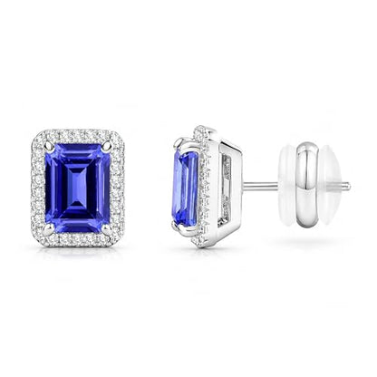 CoBi Halo Stud Earrings for Women, Cubic Zirconia Earrings, Birthstone Heart Earrings Simulated Diamond Valentine's Day - color: Tanzanite