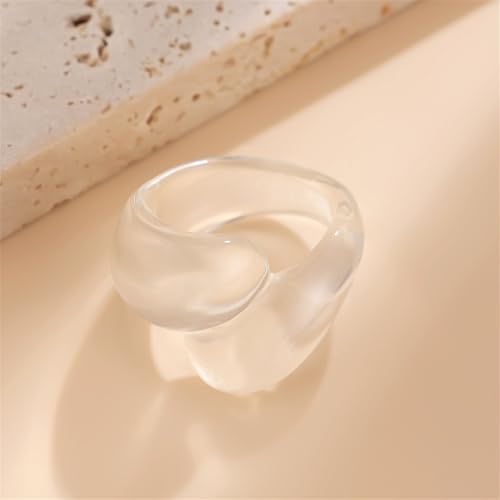 Chunky Resin Twist Stackable Ring for Women,Boho Cute Multicolor Thick Acrylic Statement Ring Trendy Aesthetic Y2k Colorful Knuckle Finger Jewelry - color: White