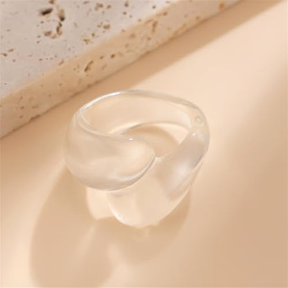 Chunky Resin Twist Stackable Ring for Women,Boho Cute Multicolor Thick Acrylic Statement Ring Trendy Aesthetic Y2k Colorful Knuckle Finger Jewelry - color: White