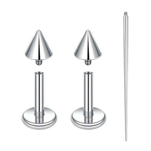Xpircn ASTM F136 Titanium Flat Back Stud Earrings Internally Threaded Labret Monroe Lip Nose Studs Tragus Helix Conch Cartilage Piercing Jewelry for Women - color: 18G 6MM Bar,3MM Spike,Silver