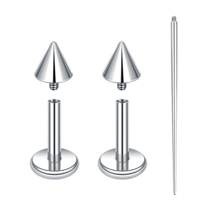 Xpircn ASTM F136 Titanium Flat Back Stud Earrings Internally Threaded Labret Monroe Lip Nose Studs Tragus Helix Conch Cartilage Piercing Jewelry for Women - color: 18G 6MM Bar,3MM Spike,Silver