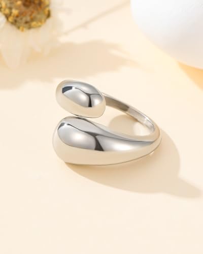 YeGieonr Gold Rings for Women Non Tarnish, 18K Gold Plated Stainless Steel North Star Signet Ring, Waterproof Dainty Pinky Statement Ring, Tarnish Free Gold Jewelry for Women - color: Waterdrop Silver