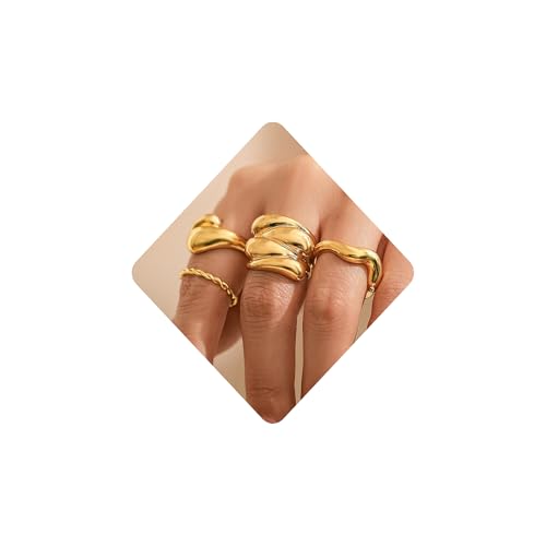 ZMANYIJEW Chunky Gold Rings Set for Women 14K Thick Dome Statement Rings Stackable Finger Knuckle Open Rings Punk Vintage Jewelry - color: 4PCS-Gold B