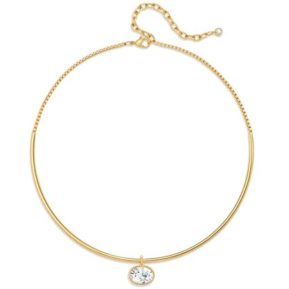 Gold CZ Choker Necklace Trendy Statement | Gold choker necklace, CZ pendant, Adjustable chain, Dainty statement, Summer gift, Gift for women, Lightweight - style: 23493