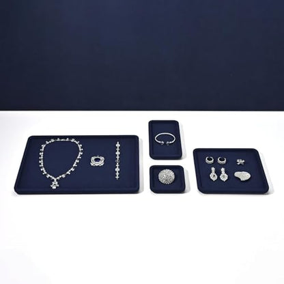 Microfiber Jewelry Trays Stackable Ring Earring Bracelet Necklace Bangle Watch Display Tray Drawer Organizer 3.93 * 3.93 * 0.59inch (Blue - color: Blue, size: 10*10cm Tray