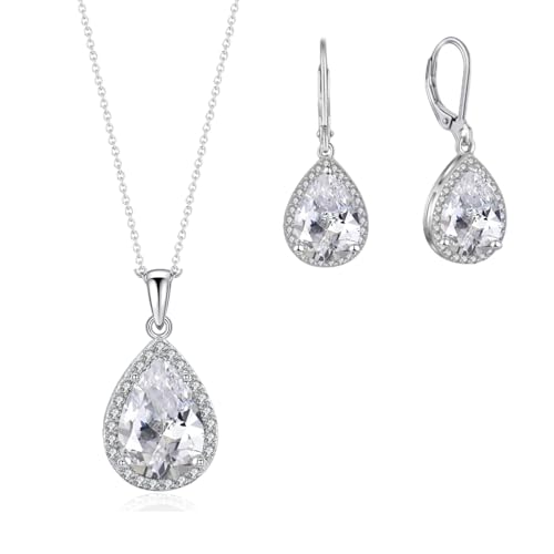 VONSSY Classic Oval Pendant Gemstone Necklace | Crystal Ruby Sapphire Waterdrop Birthstone Teardrop Emerald Necklace | 18K Platinum Gold Plated Chain | Jewelry Gift for Mother Wife Girlfriend - color: NL & ER - White